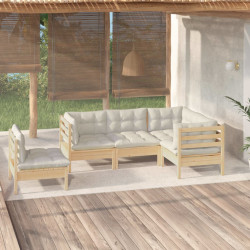 5 Pcs conjunto lounge de jardim c/ almofadões cor creme pinho