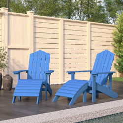 Cadeiras jardim adirondack c/ apoio de pés 2 pcs pead ciano