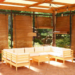 10 Pcs conjunto lounge de jardim c/ almofadões cor creme pinho