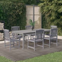 7 Pcs conjunto de jantar p/ jardim acácia maciça cinzento
