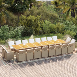 21 Pcs conjunto jantar p/ jardim c/ almofadões vime PE bege