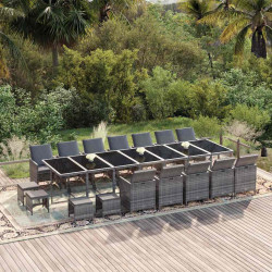 21 Pcs conjunto jantar p/ jardim c/ almofadões vime PE cinzento