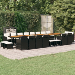 21 Pcs conjunto jantar p/ jardim c/ almofadões vime PE preto