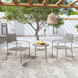 3 Pcs conjunto de jantar para jardim vime PE cinzento