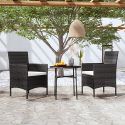 3 Pcs conjunto de jantar para jardim vime PE preto