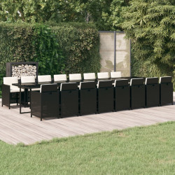 17 Pcs conjunto de jantar p/ jardim c/ almofadões vime PE preto