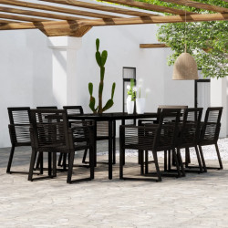 9 Pcs conjunto de jantar para jardim preto