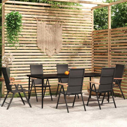 7 Pcs conjunto de jantar para jardim preto
