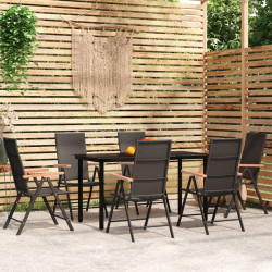 7 Pcs conjunto de jantar para jardim preto