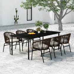 7 Pcs conjunto de jantar para jardim castanho