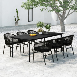 7 Pcs conjunto de jantar para jardim preto