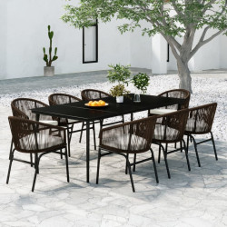 9 Pcs conjunto de jantar para jardim castanho