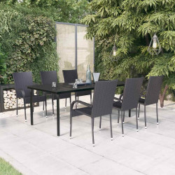 7 Pcs conjunto de jantar para jardim preto
