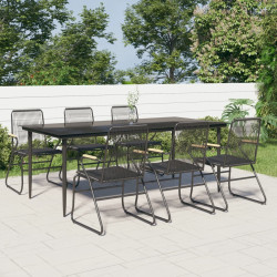 7 Pcs conjunto de jantar para jardim vime de PVC preto