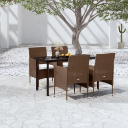 5 Pcs conjunto de jantar p/ jardim c/ almofadões castanho/preto