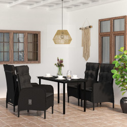 5 Pcs conjunto de jantar p/ jardim c/ almofadões preto