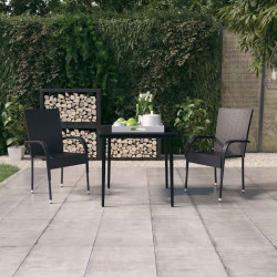 3 Pcs conjunto de jantar para jardim preto