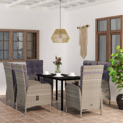 7 Pcs conjunto de jantar p/ jardim c/ almofadões cinza e preto