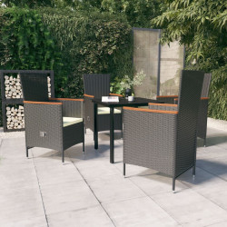 5 Pcs conjunto de jantar p/ jardim c/ almofadões preto