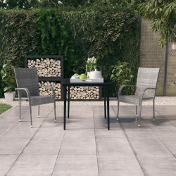 3 Pcs conjunto de jantar para jardim cinzento e preto