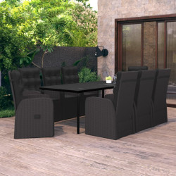 9 Pcs conjunto de jantar para jardim com almofadões preto
