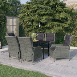 7 Pcs conjunto de jantar para jardim cinzento-claro