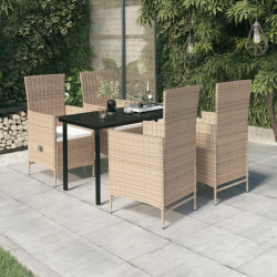 5 Pcs conjunto de jantar para jardim com almofadões bege