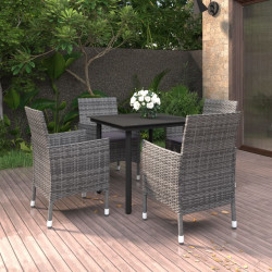 5 Pcs conjunto de jantar p/ jardim c/almofadões vime PE e vidro