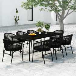 9 Pcs conjunto de jantar para jardim preto