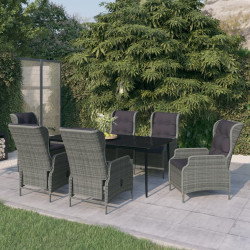 7 Pcs conjunto de jantar para jardim cinzento-claro