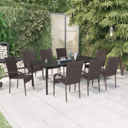 9 Pcs conjunto de jantar para jardim castanho e preto