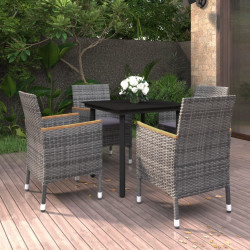 5 Pcs conjunto de jantar p/ jardim c/ almofadões vime PE/vidro