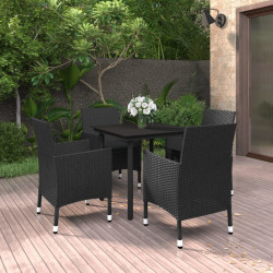 5 Pcs conjunto de jantar p/ jardim c/almofadões vime PE e vidro