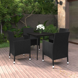 5 Pcs conjunto de jantar p/ jardim c/almofadões vime PE e vidro