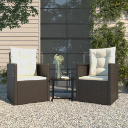3 Pcs conjunto lounge de exterior c/ almofadões vime PE preto