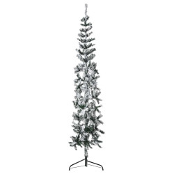 Meia árvore de natal fina com flocos de neve 180 cm