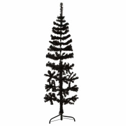 Meia árvore de natal fina com suporte 150 cm preto