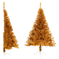Meia árvore de natal artificial com suporte 120 cm PET dourado
