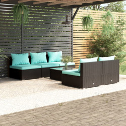 6 Pcs conjunto lounge de jardim c/ almofadões vime PE preto