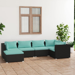 6 Pcs conjunto lounge de jardim c/ almofadões vime PE preto