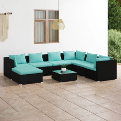 8 Pcs conjunto lounge de jardim c/ almofadões vime PE preto