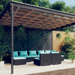 9 Pcs conjunto lounge de jardim c/ almofadões vime PE preto