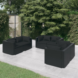 6 Pcs conjunto lounge de jardim c/ almofadões vime PE preto