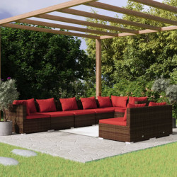 8 Pcs conjunto lounge jardim c/ almofadões vime PE castanho
