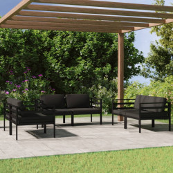 6 Pcs conjunto lounge jardim com almofadões alumínio antracite