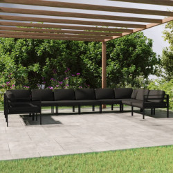 10 Pcs conjunto lounge jardim com almofadões alumínio antracite
