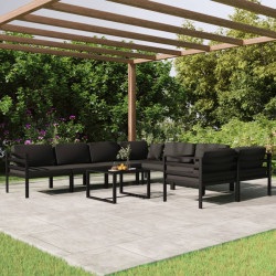 9 Pcs conjunto lounge jardim com almofadões alumínio antracite