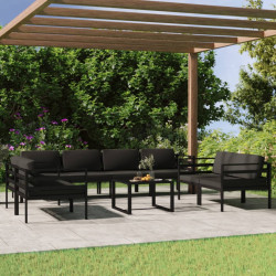 9 Pcs conjunto lounge jardim com almofadões alumínio antracite