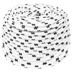 Corda entrançada para barco 10 mm 25 m poliéster branco
