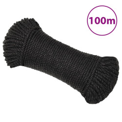 Corda de trabalho 3 mm 100 m poliéster preto
